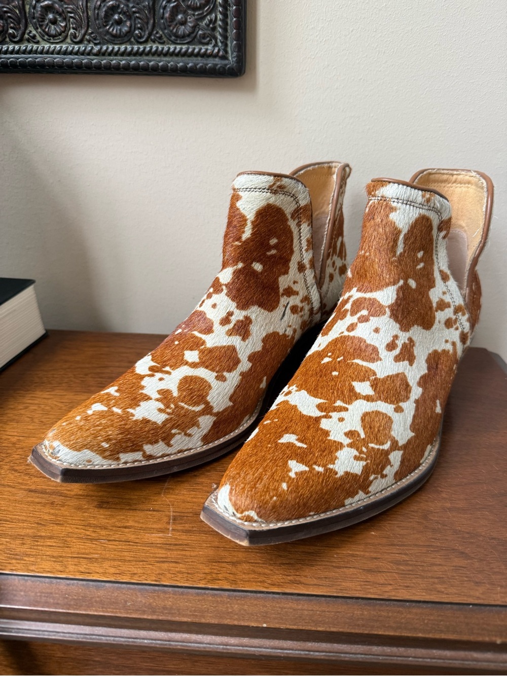 Myra Bag Brown & White Cowhide Pointed Ankle Booties - Picture 2 of 11